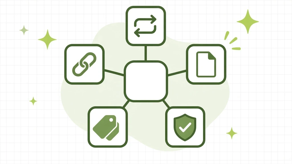 The Complete Guide to Multilingual SEO: a multilingual SEO hub card with five topic spokes on a white grid