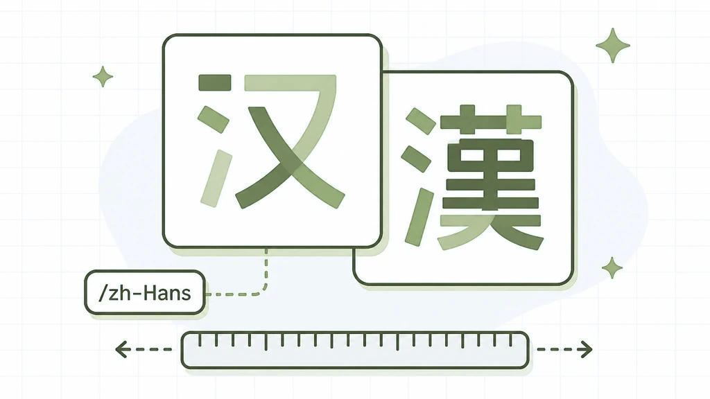 Translate Website to Chinese: two overlapping script cards of simplified vs traditional character blocks and a /zh chip on a
