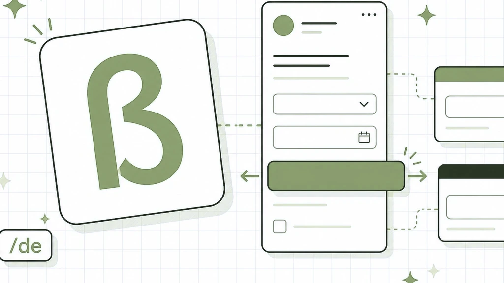 Translate Website to German: an oversized ß glyph beside an overflowing German nav button and a /de chip on a white grid