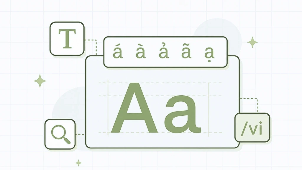 Translate Website to Vietnamese: a type-specimen window of Latin letters with floating Vietnamese tone marks and a /vi chip